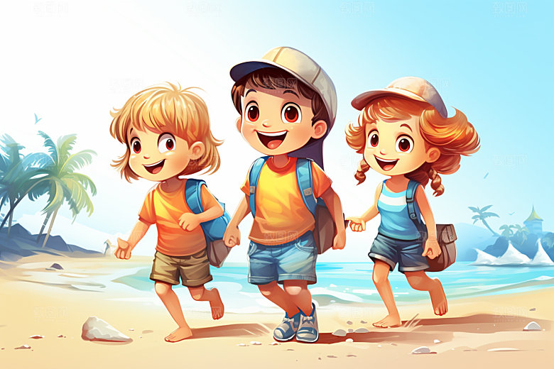 学生放暑假夏季毕业旅游插画