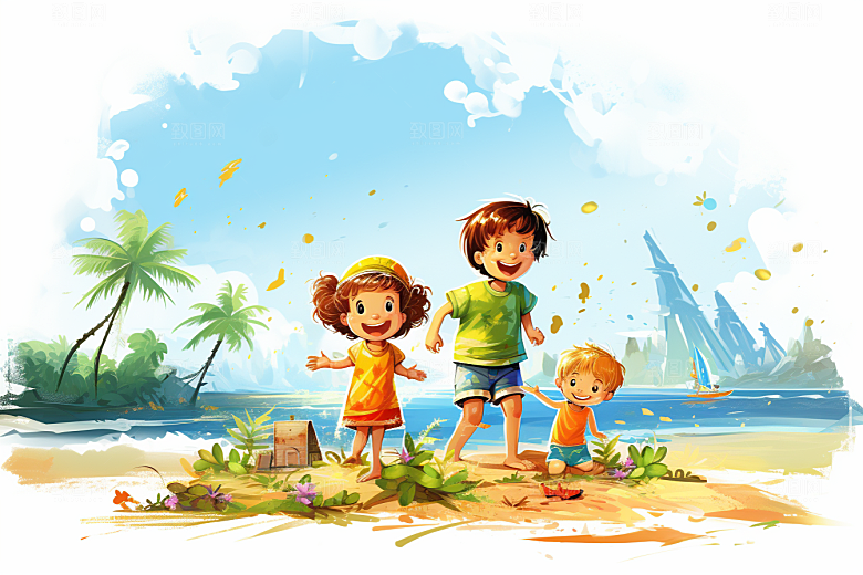 学生放暑假夏季夏天插画