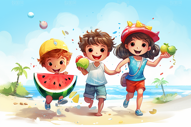 学生放暑假手绘毕业旅游插画