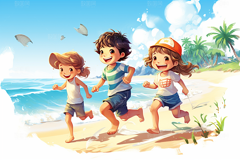 学生放暑假夏天手绘插画