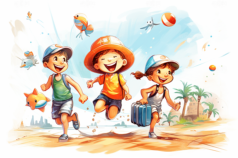 学生放暑假夏季快乐插画