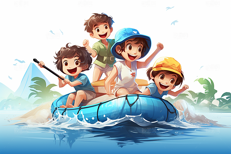 学生放暑假夏天结伴插画