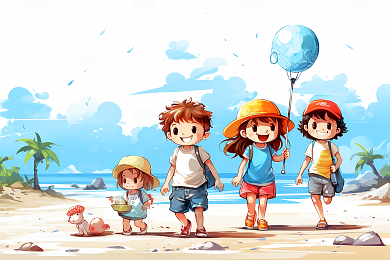 学生放暑假夏季手绘插画