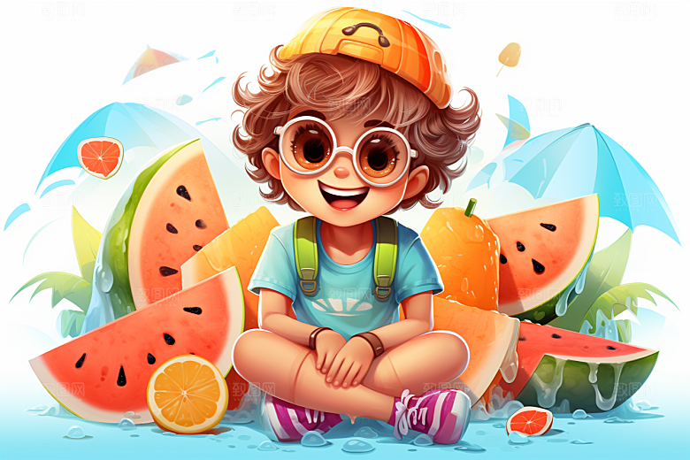 学生放暑假夏季夏天插画
