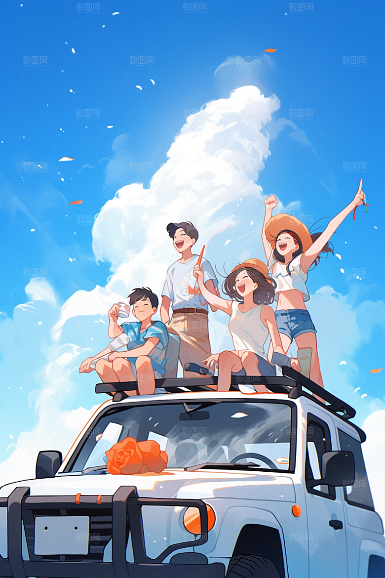 学生放暑假手绘夏季插画