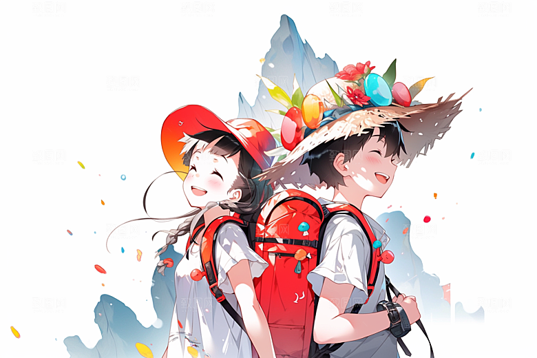 学生放暑假夏天放假了插画