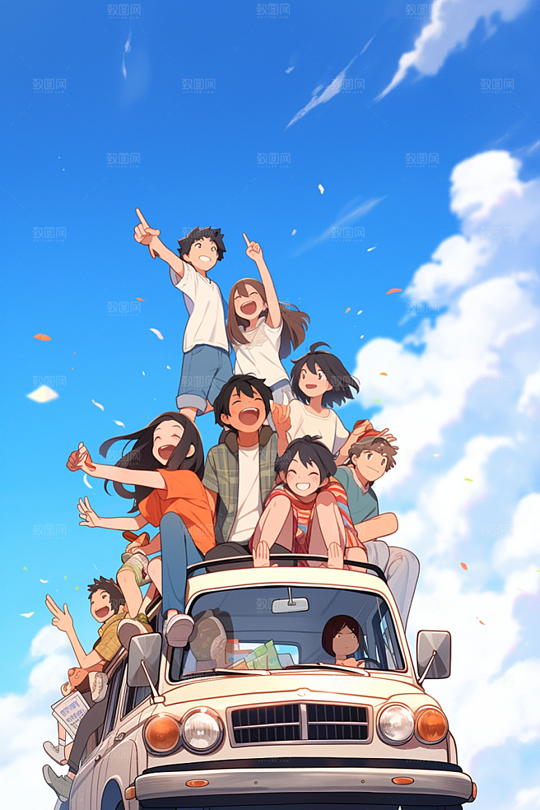 学生放暑假夏季夏天插画