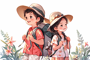 学生放暑假出游毕业旅游插画