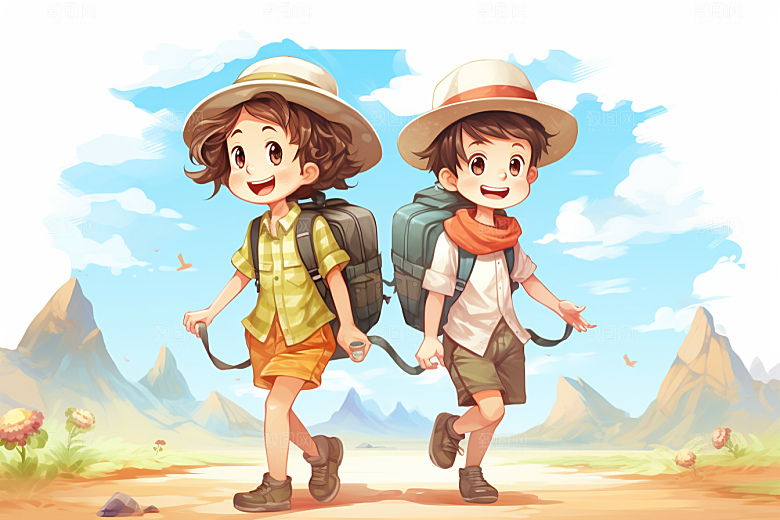 学生放暑假夏季漫画风插画
