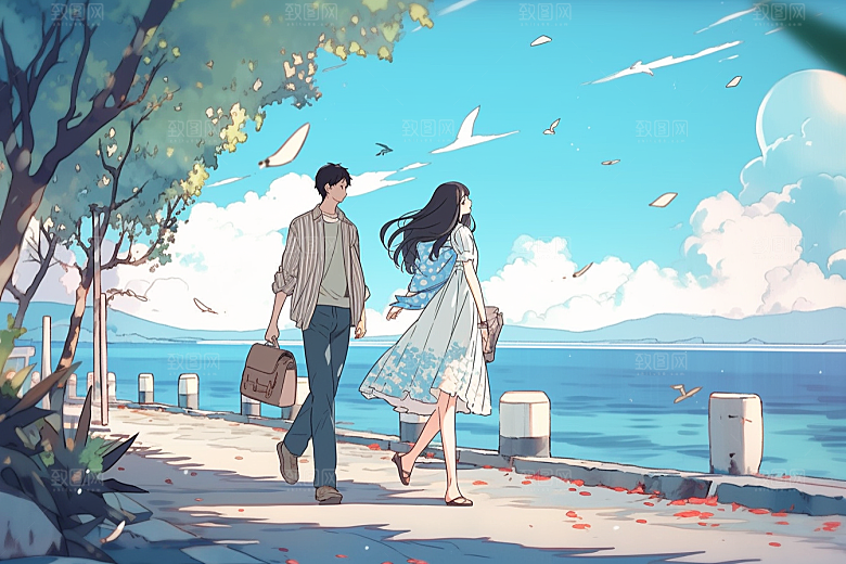 学生放暑假手绘毕业旅游插画