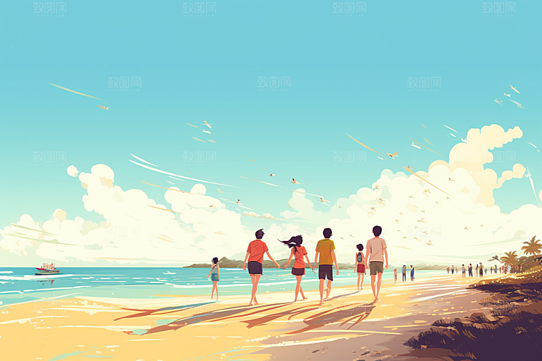 学生放暑假结业快乐插画