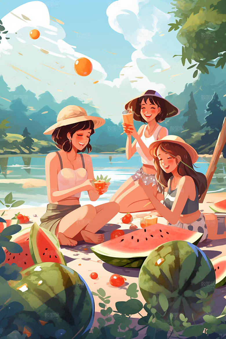 学生放暑假夏季夏天插画
