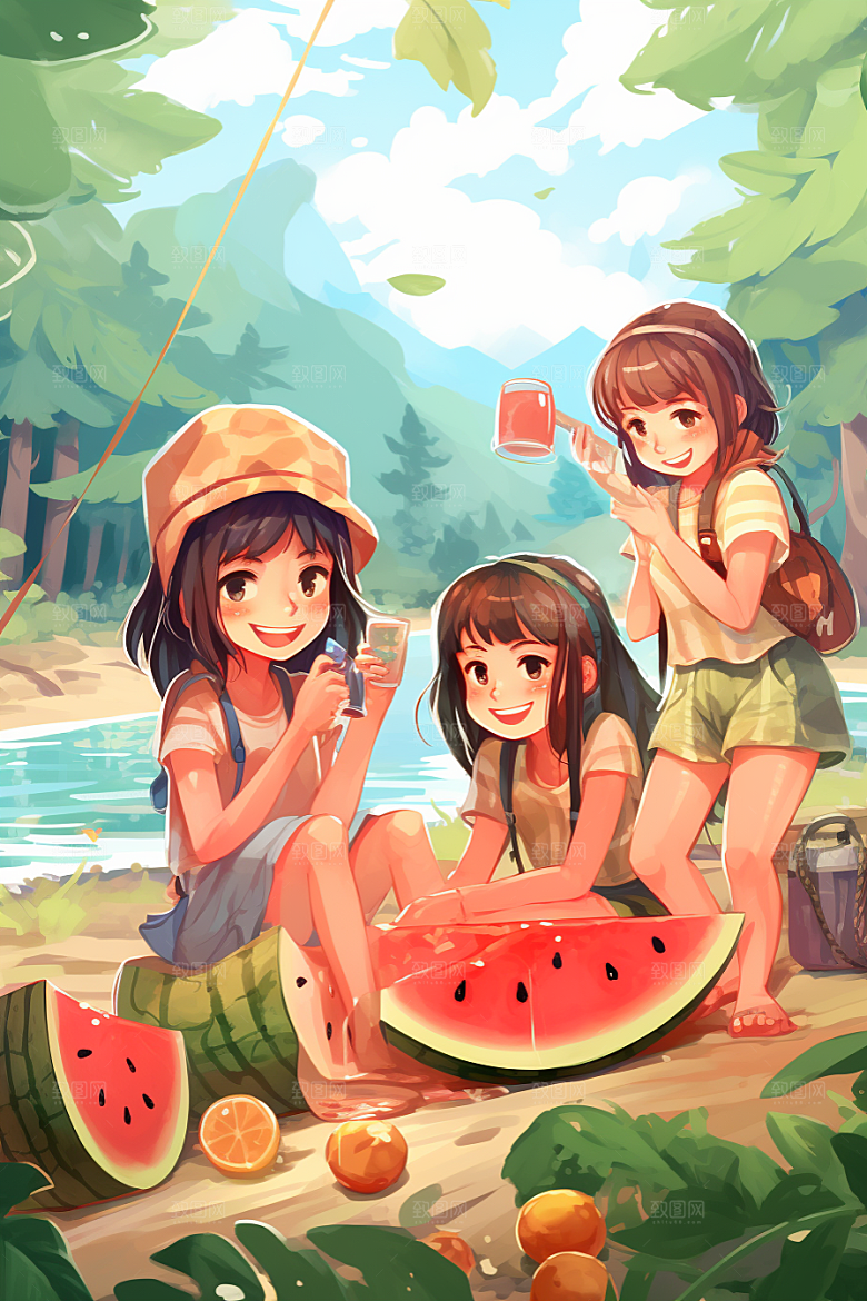学生放暑假夏季快乐插画