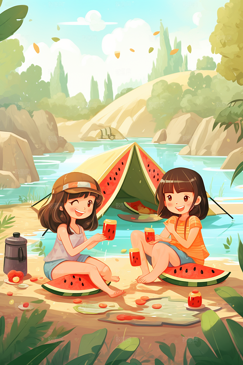 学生放暑假夏天夏季插画