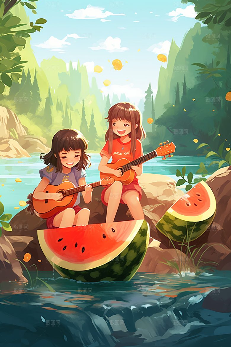 学生放暑假快乐手绘插画