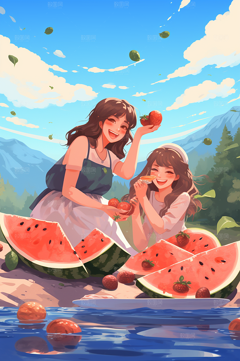学生放暑假快乐夏天插画