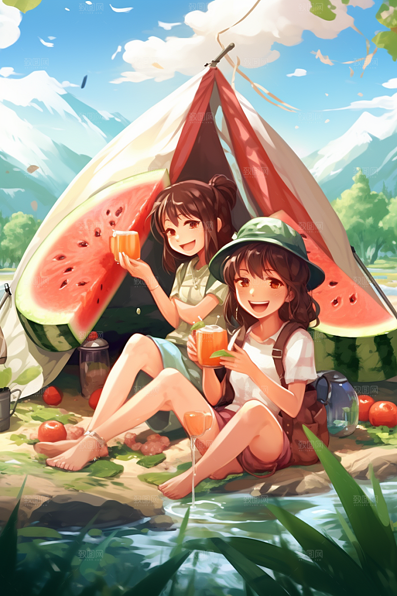 学生放暑假旅游夏天插画
