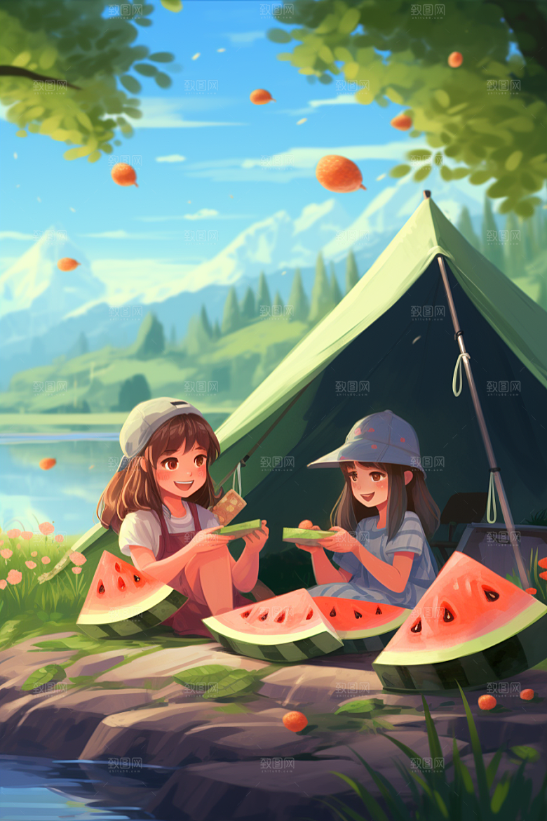 学生放暑假手绘结业插画