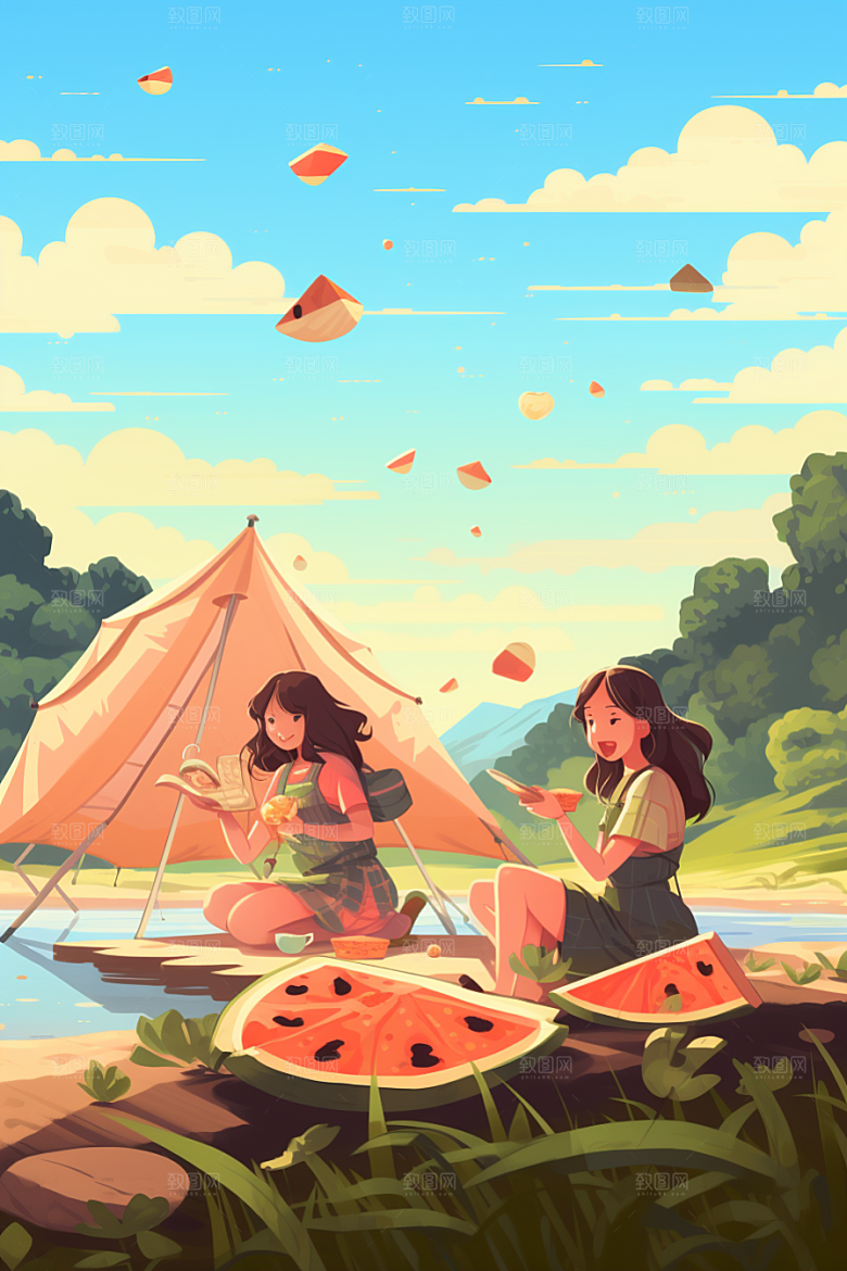 学生放暑假快乐夏天插画