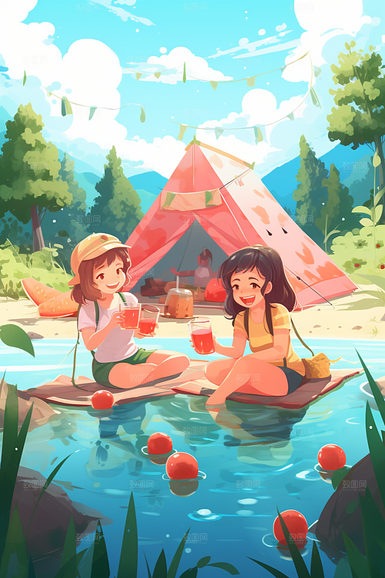 学生放暑假夏季快乐插画