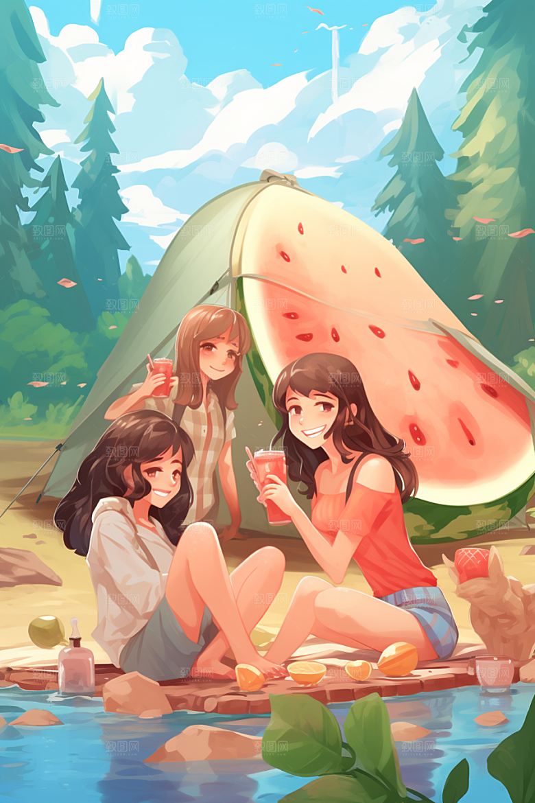 学生放暑假夏天快乐插画