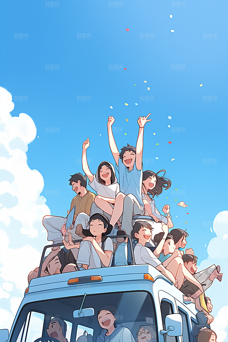 学生放暑假手绘毕业旅游插画