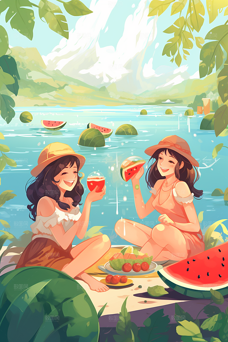 学生放暑假放假了夏天插画