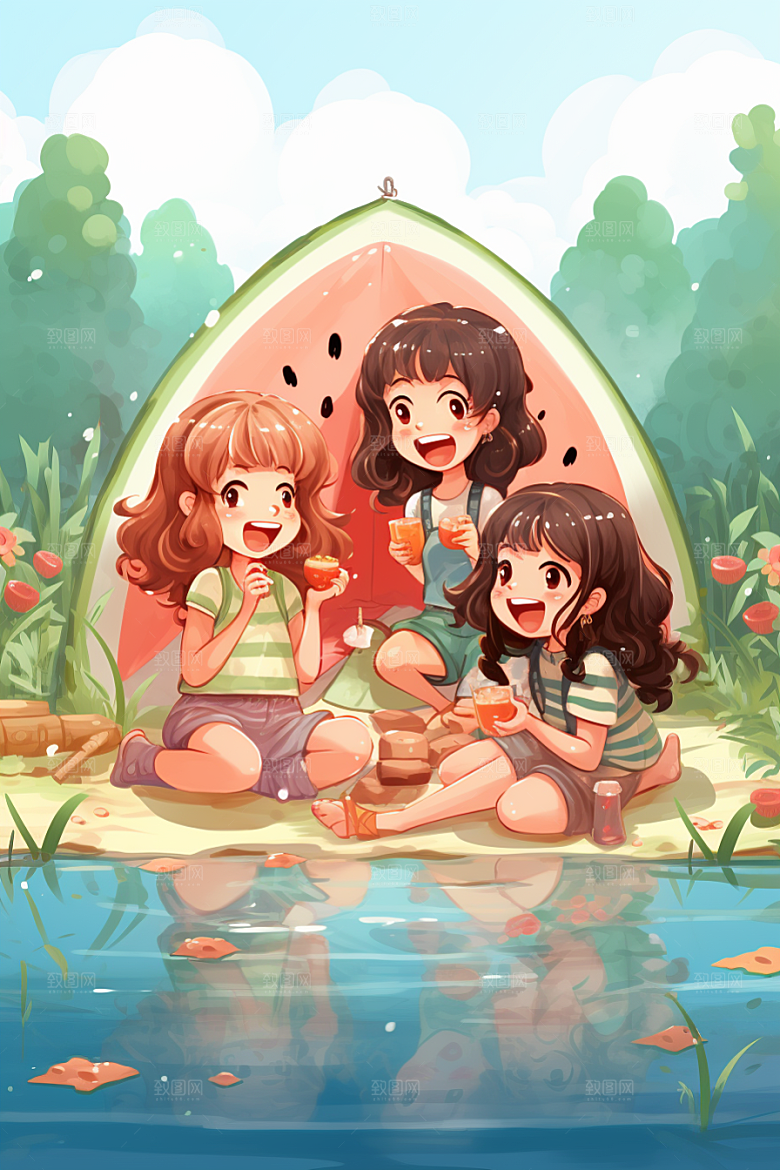 学生放暑假手绘夏季插画