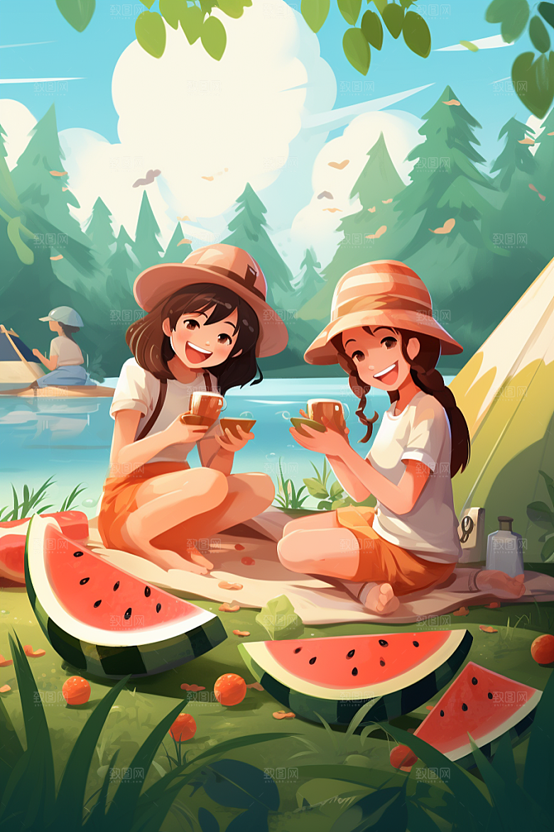 学生放暑假放假了夏天插画