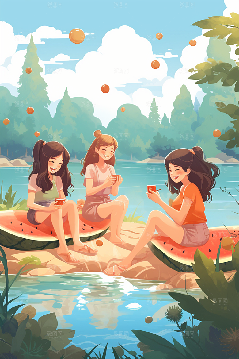 学生放暑假夏季快乐插画