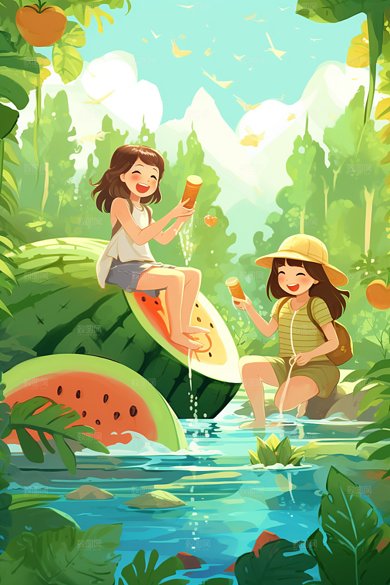 学生放暑假毕业旅游旅游插画