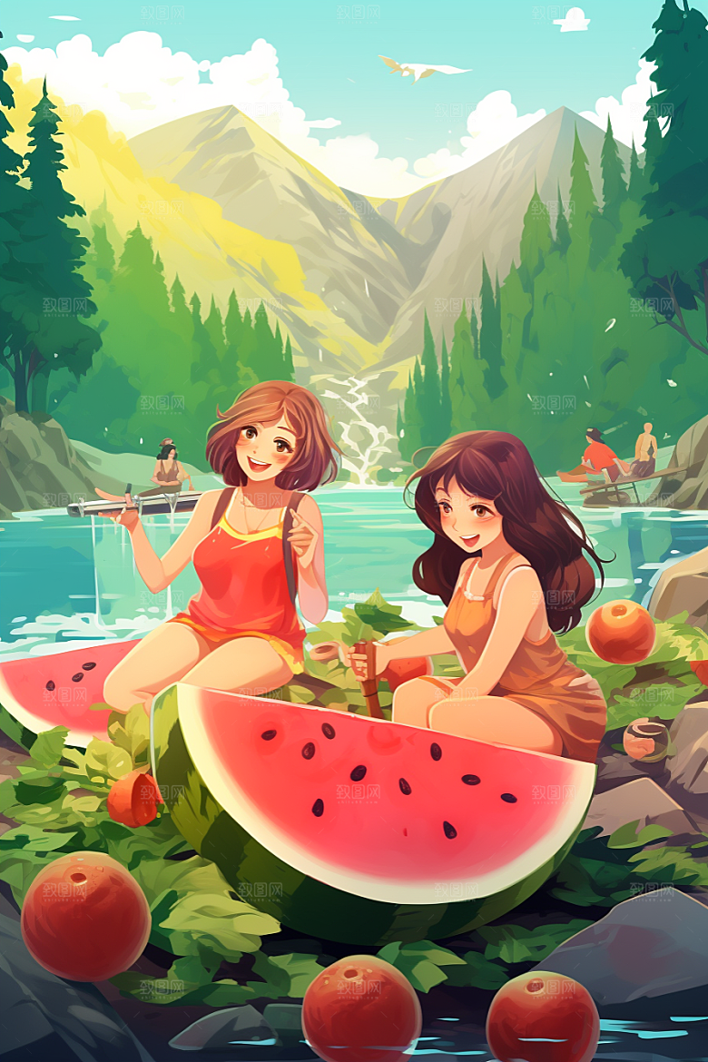 学生放暑假快乐夏季插画