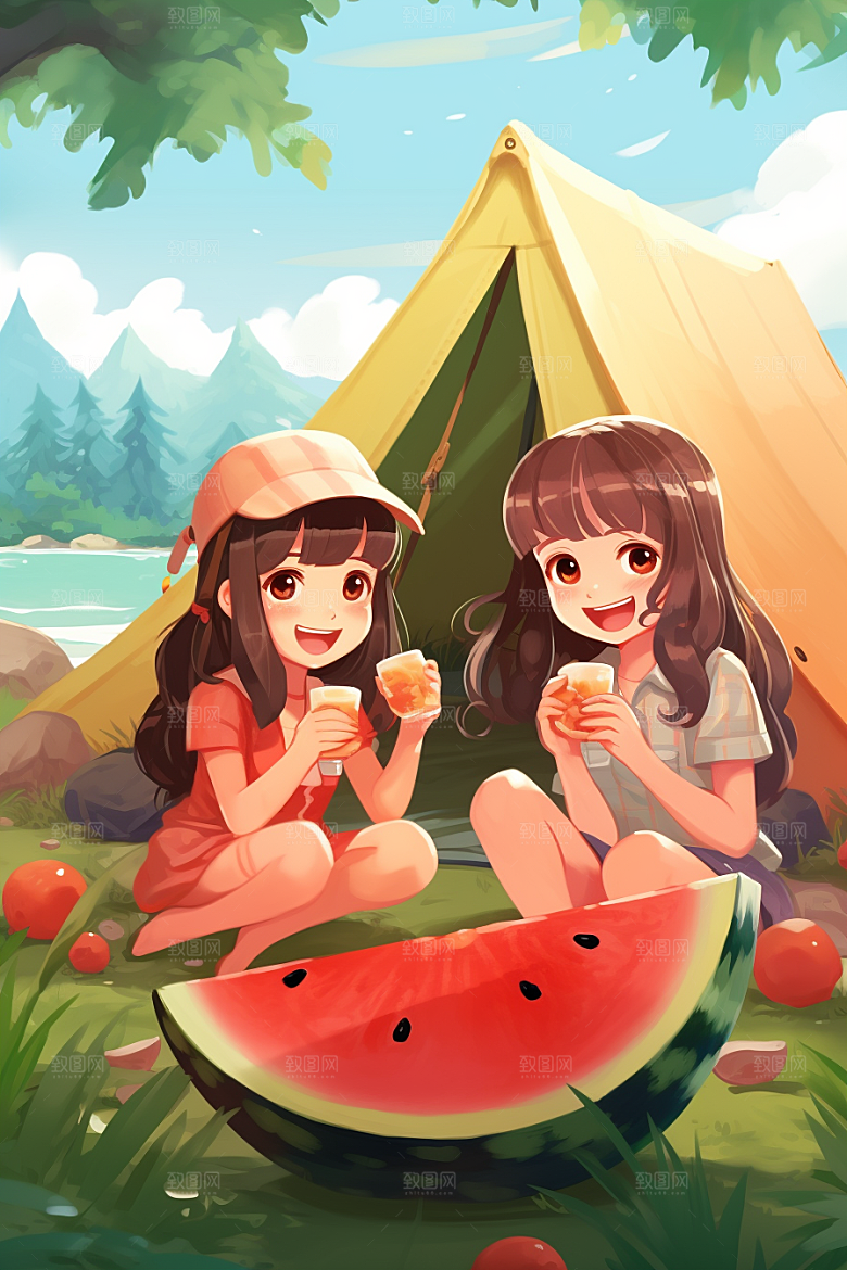学生放暑假结业手绘插画