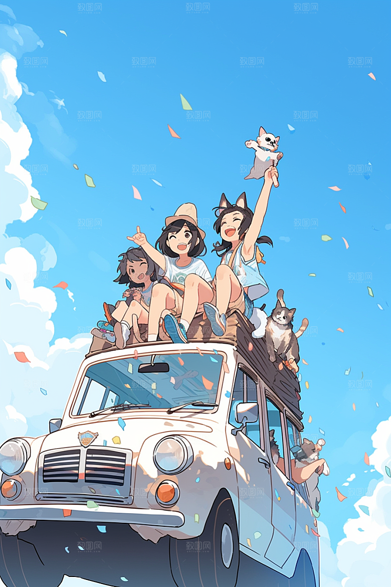 学生放暑假夏季结业插画