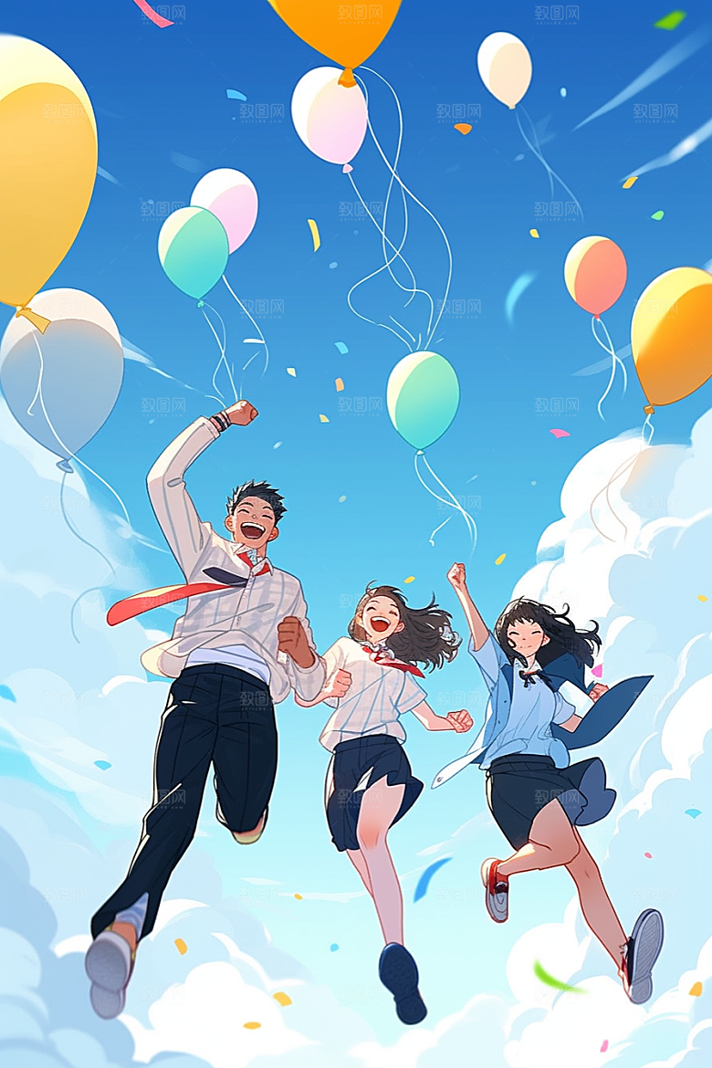 学生放暑假出游夏季插画