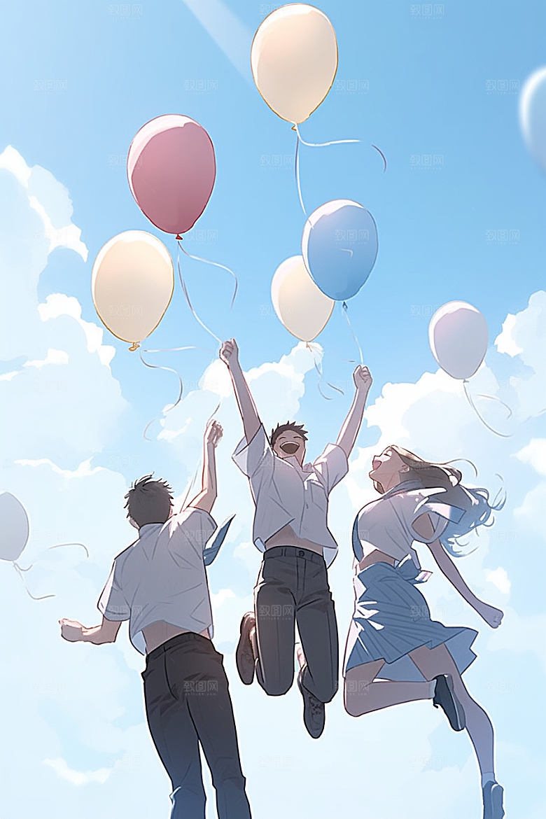 学生放暑假出游夏天插画