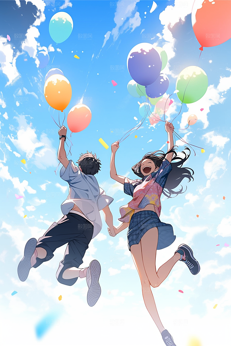 学生放暑假快乐旅游插画