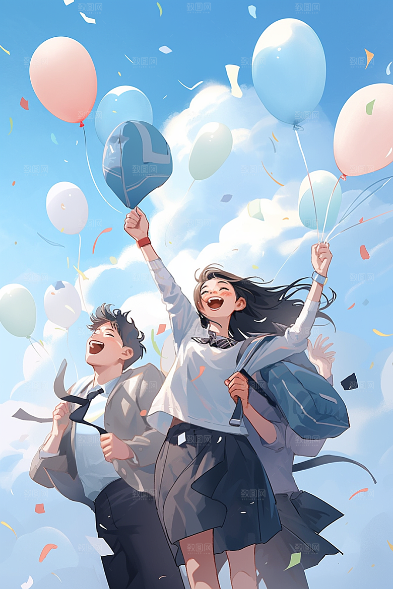 学生放暑假出游旅游插画