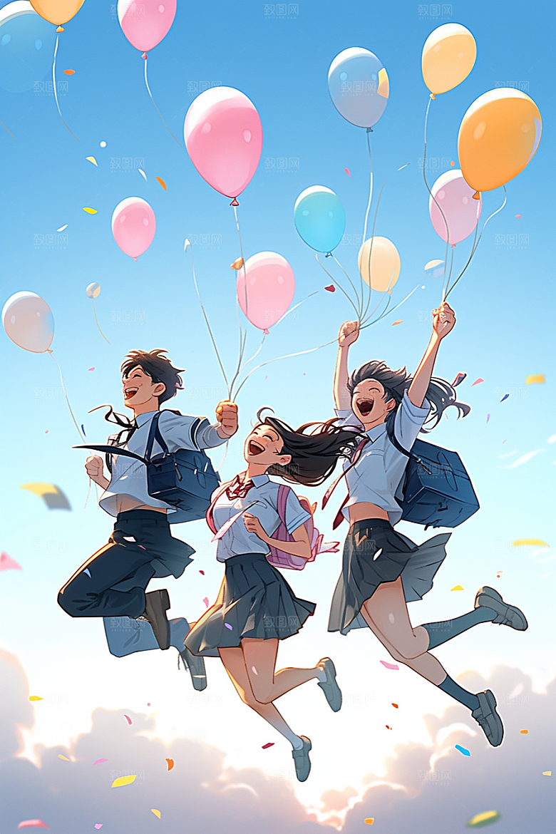 学生放暑假放假了夏天插画