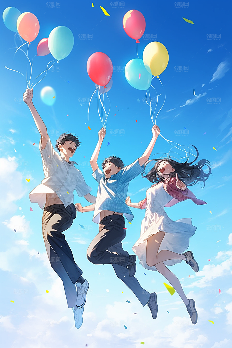 学生放暑假毕业旅游夏季插画