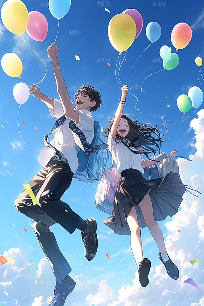 学生放暑假夏天放假了插画