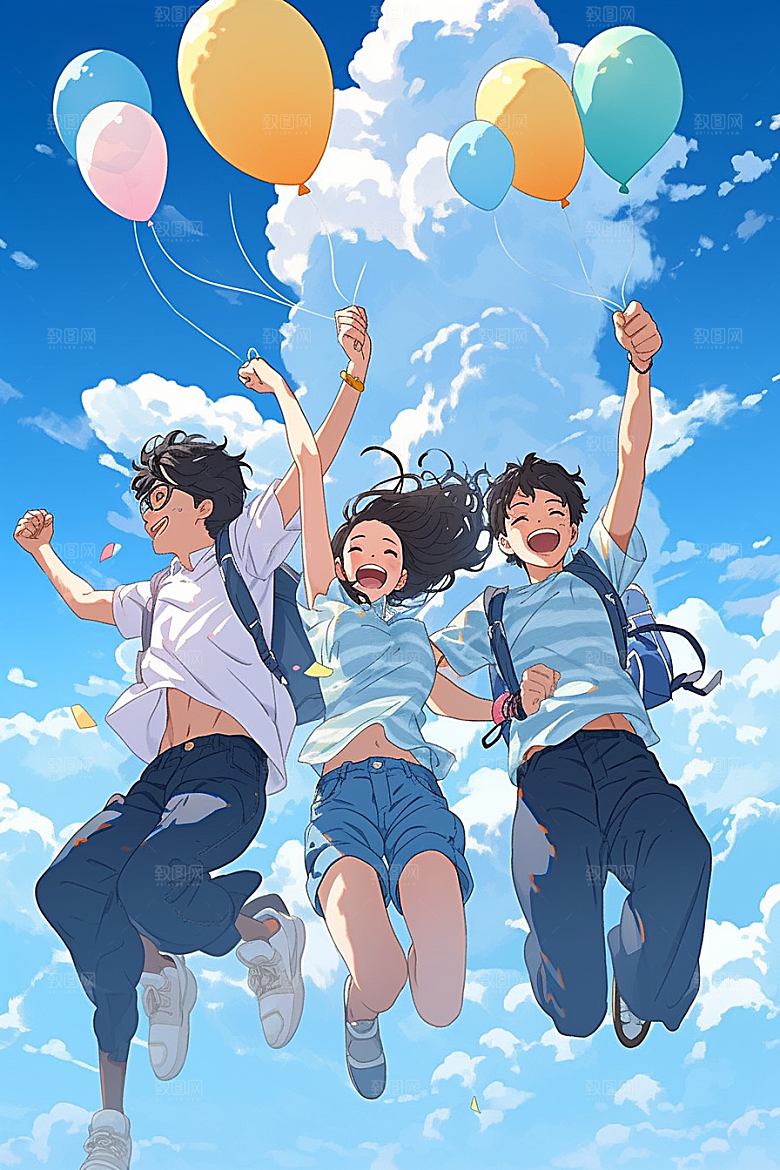 学生放暑假放假了旅游插画
