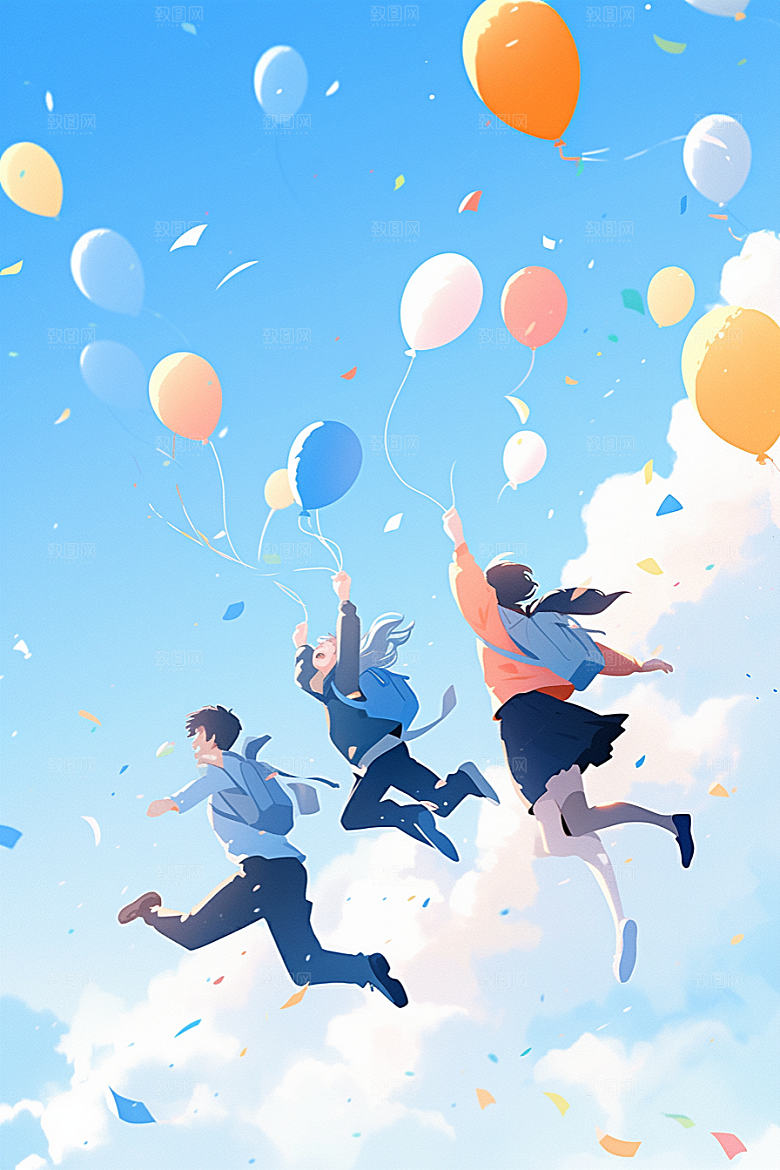 学生放暑假夏季夏天插画