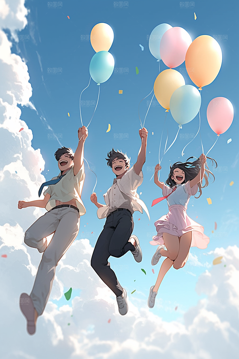 学生放暑假夏天出游插画