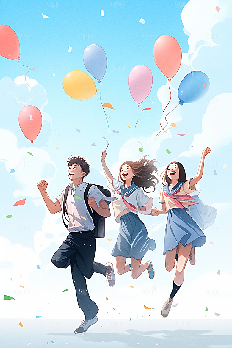 学生放暑假快乐结业插画
