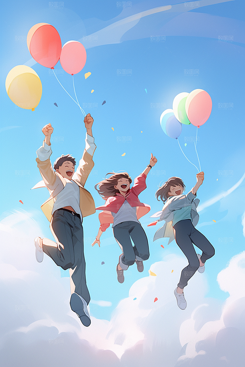 学生放暑假手绘漫画风插画