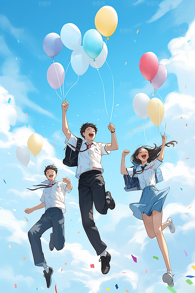 学生放暑假手绘放假了插画