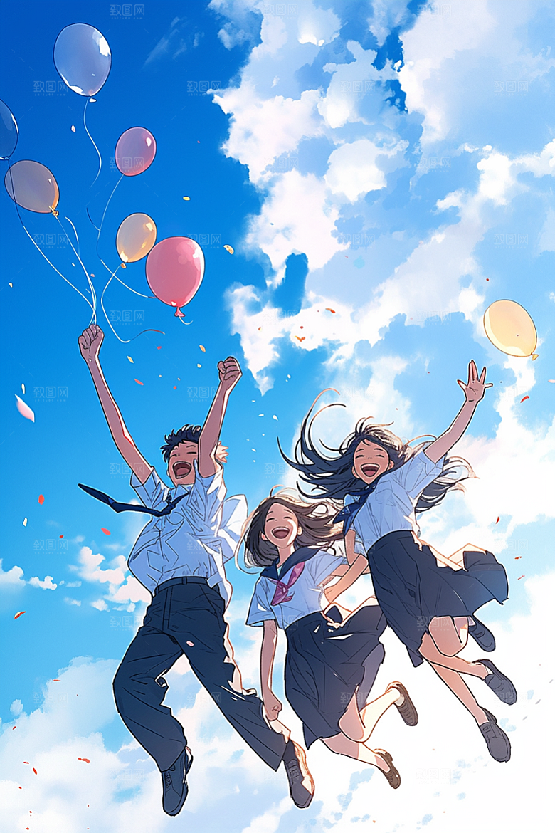 学生放暑假手绘出游插画