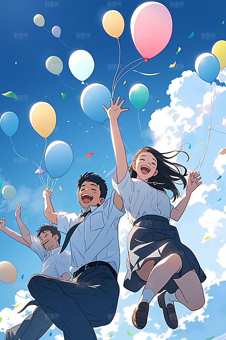 学生放暑假结业夏天插画