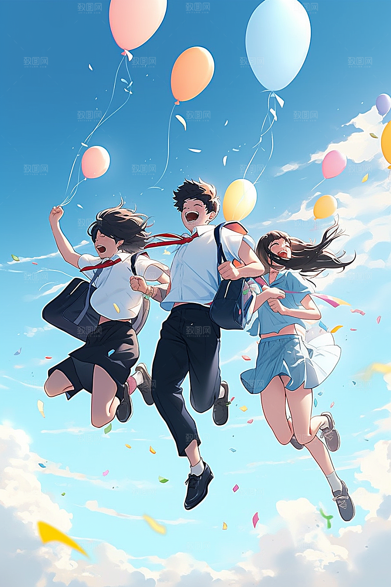 学生放暑假旅游手绘插画
